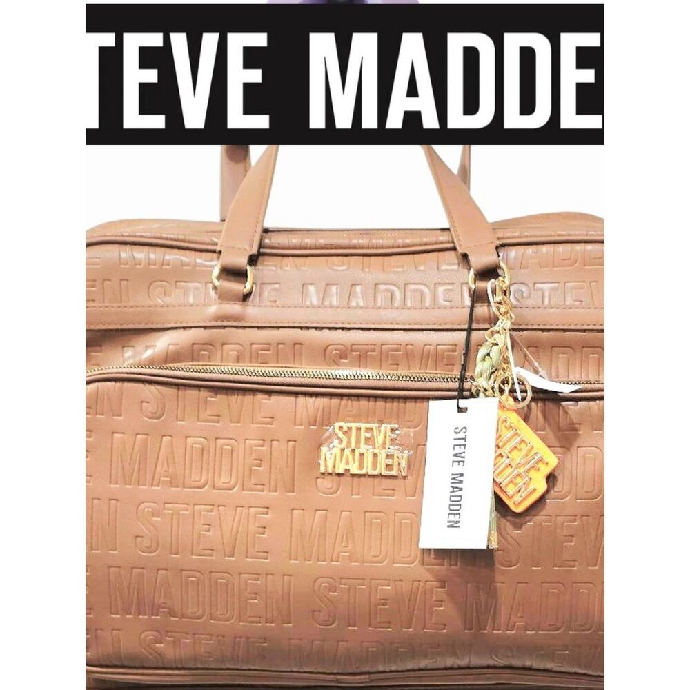 Steve Madden Bziva Logo Embossed Weekender Duffle Bag- Nutshell